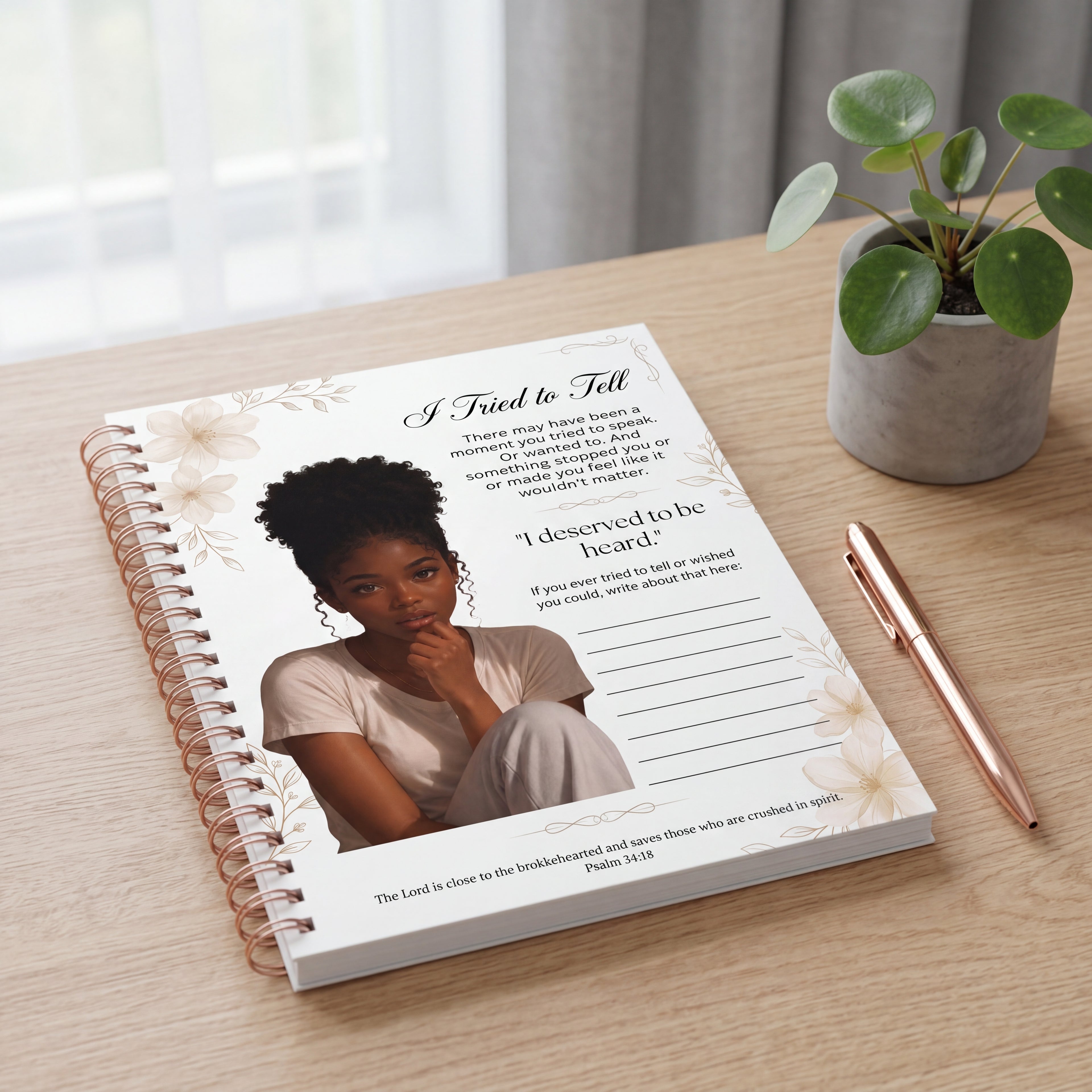 Black Young Teenager Christian Journal Printable | Trauma Healing Therapy Worksheet | Psalm 34:18 Mental Health Journal Page | Prayer Planner Insert