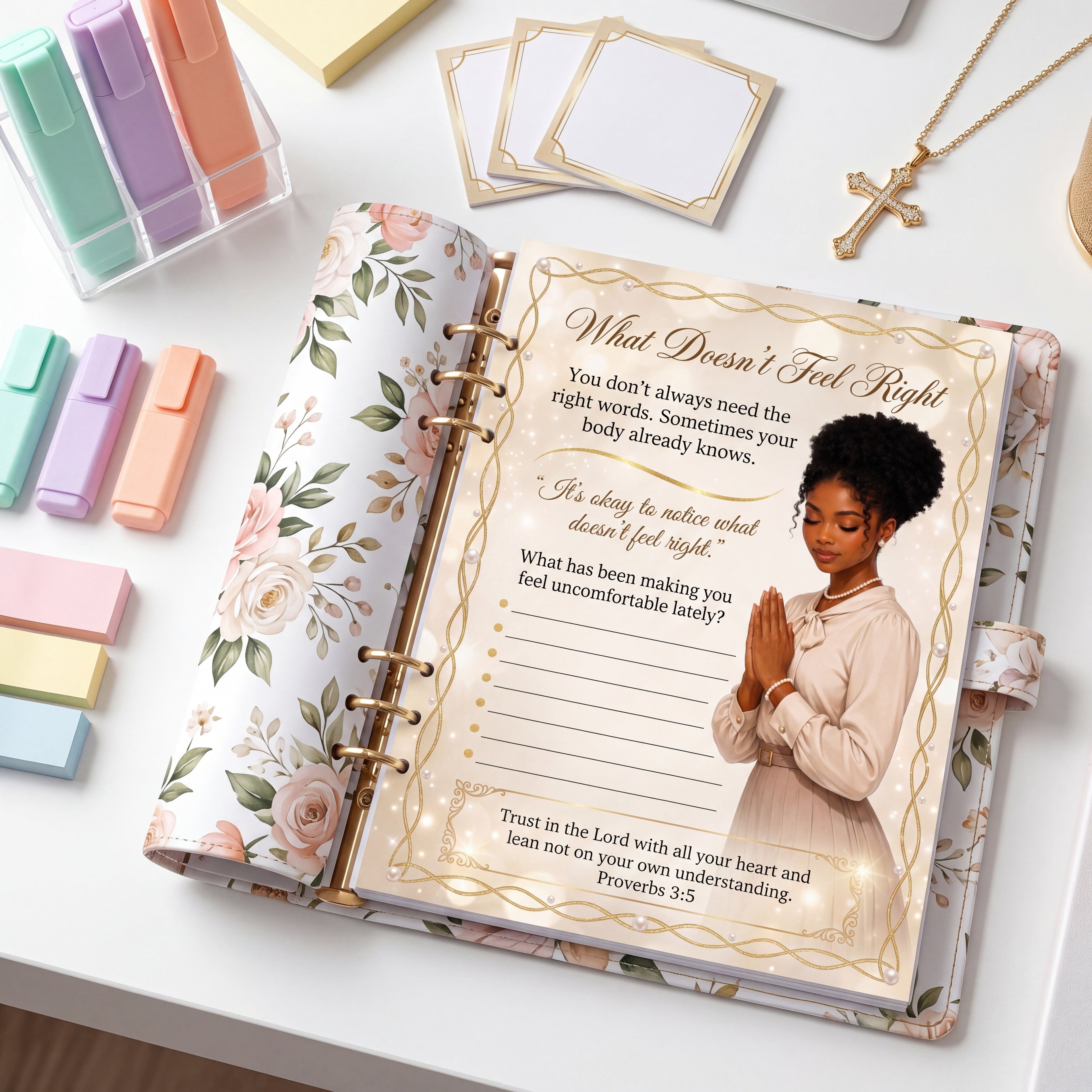 Black Young Adult  African American Prayer Journal Page, Christian Mental Health Worksheet, Proverbs 3:5 Bible Study Printable, Black Woman Devotional PDF