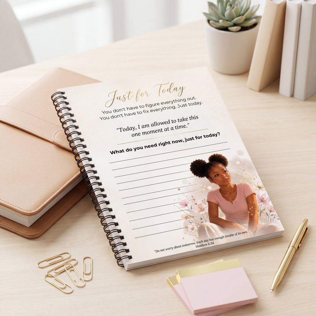 Black Young Girl Christian Journal Page, Daily Reflection Mental Health Printable, Faith Based Anxiety Relief Worksheet, Matthew 6:34 Scripture