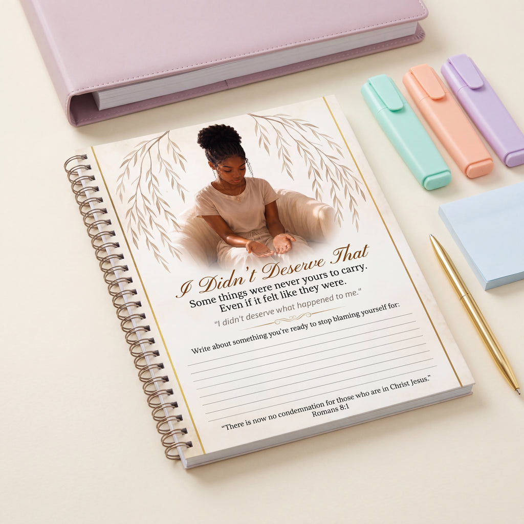 Black Young  Girl  Prayer Journal Page, Christian Mental Health Printable, Trauma Healing Worksheet, Self Forgiveness Devotional, Romans 8:1  PDF