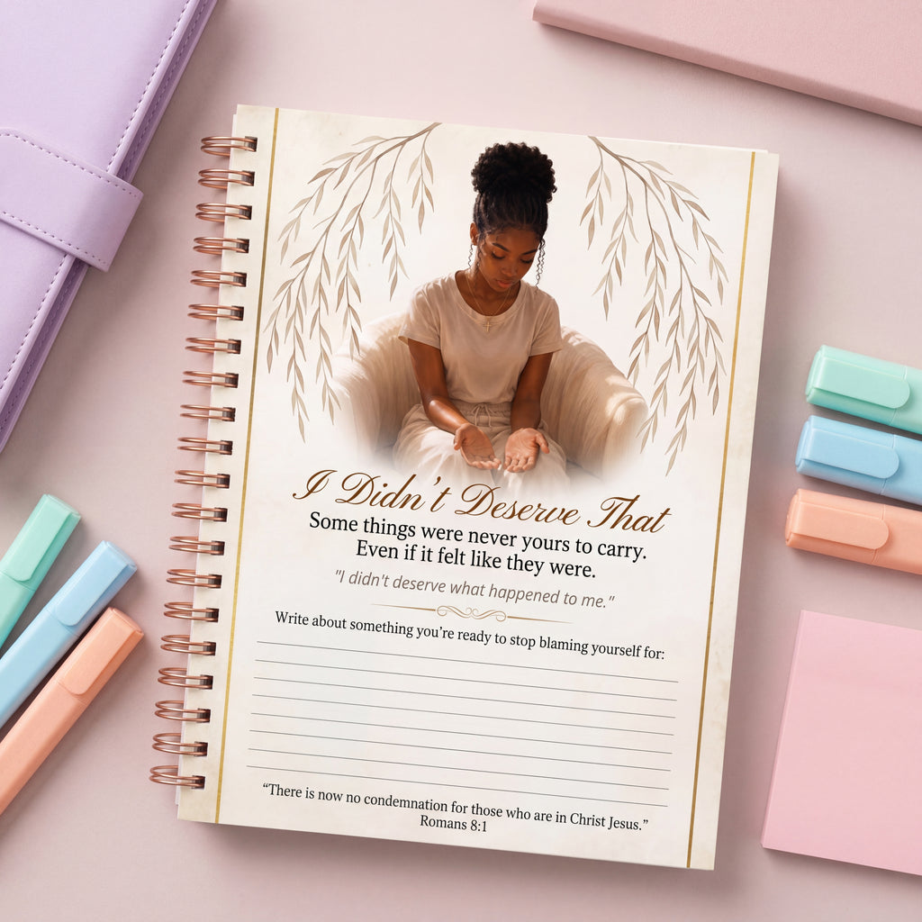 Black Young  Girl  Prayer Journal Page, Christian Mental Health Printable, Trauma Healing Worksheet, Self Forgiveness Devotional, Romans 8:1  PDF