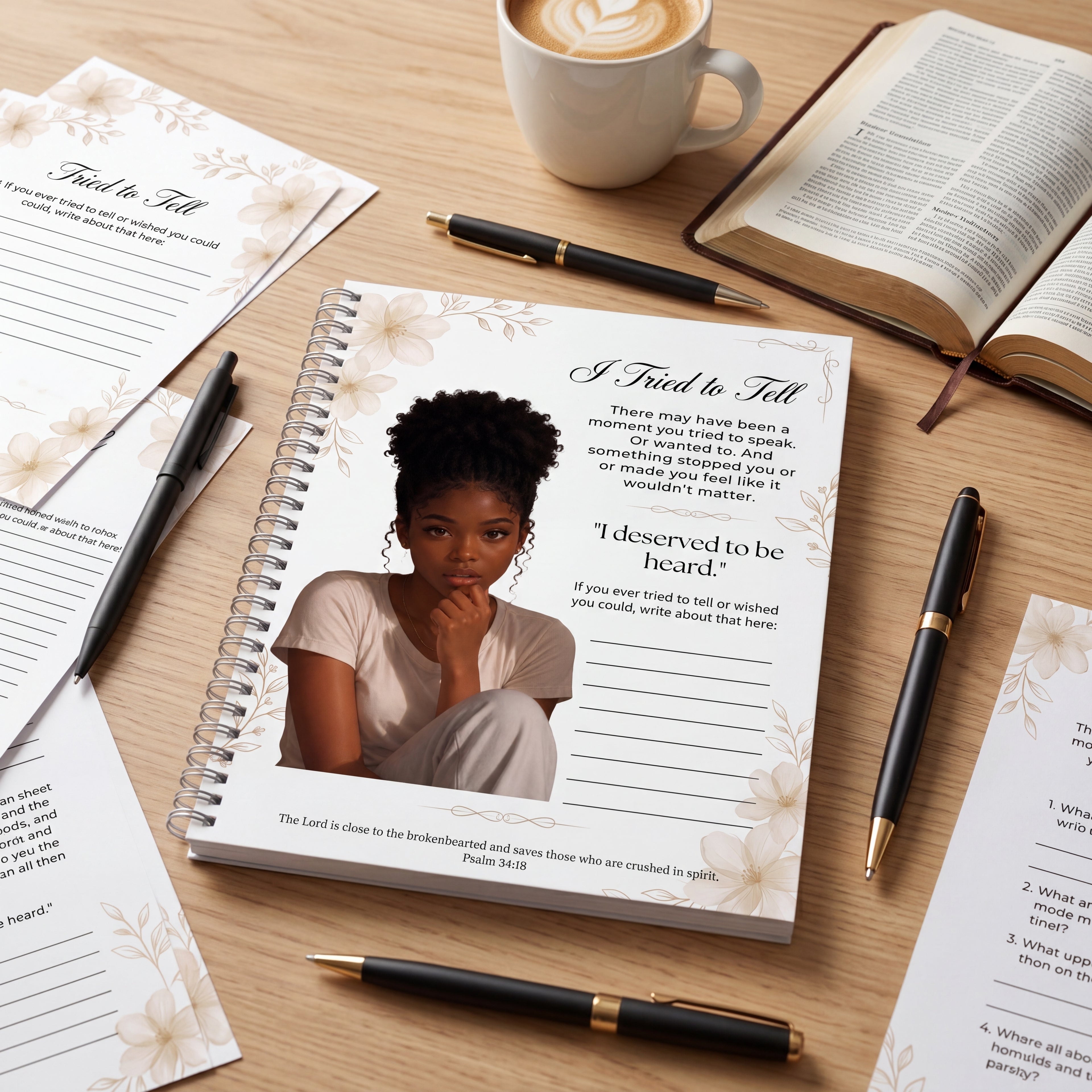 Black Young Teenager Christian Journal Printable | Trauma Healing Therapy Worksheet | Psalm 34:18 Mental Health Journal Page | Prayer Planner Insert
